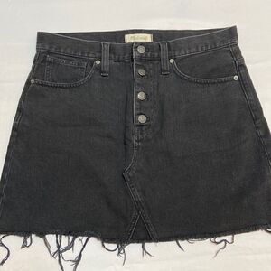 MADEWELL Rigid Denim Jean A Line Mini Skirt Black Size 30 Button Fly Raw Hem
